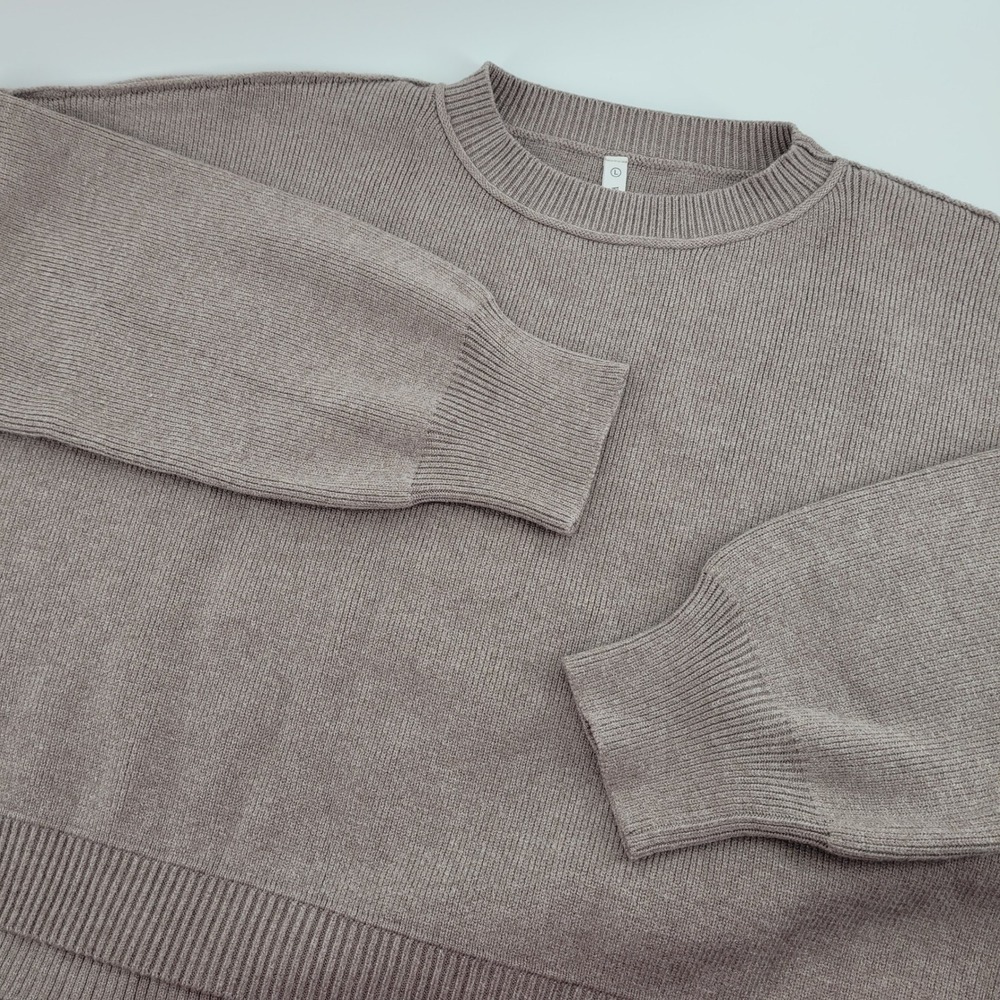 Wishlist Oversized Slouchy Boho Cozy Womens L Taupe Ribbed Knit Crewneck Sweater